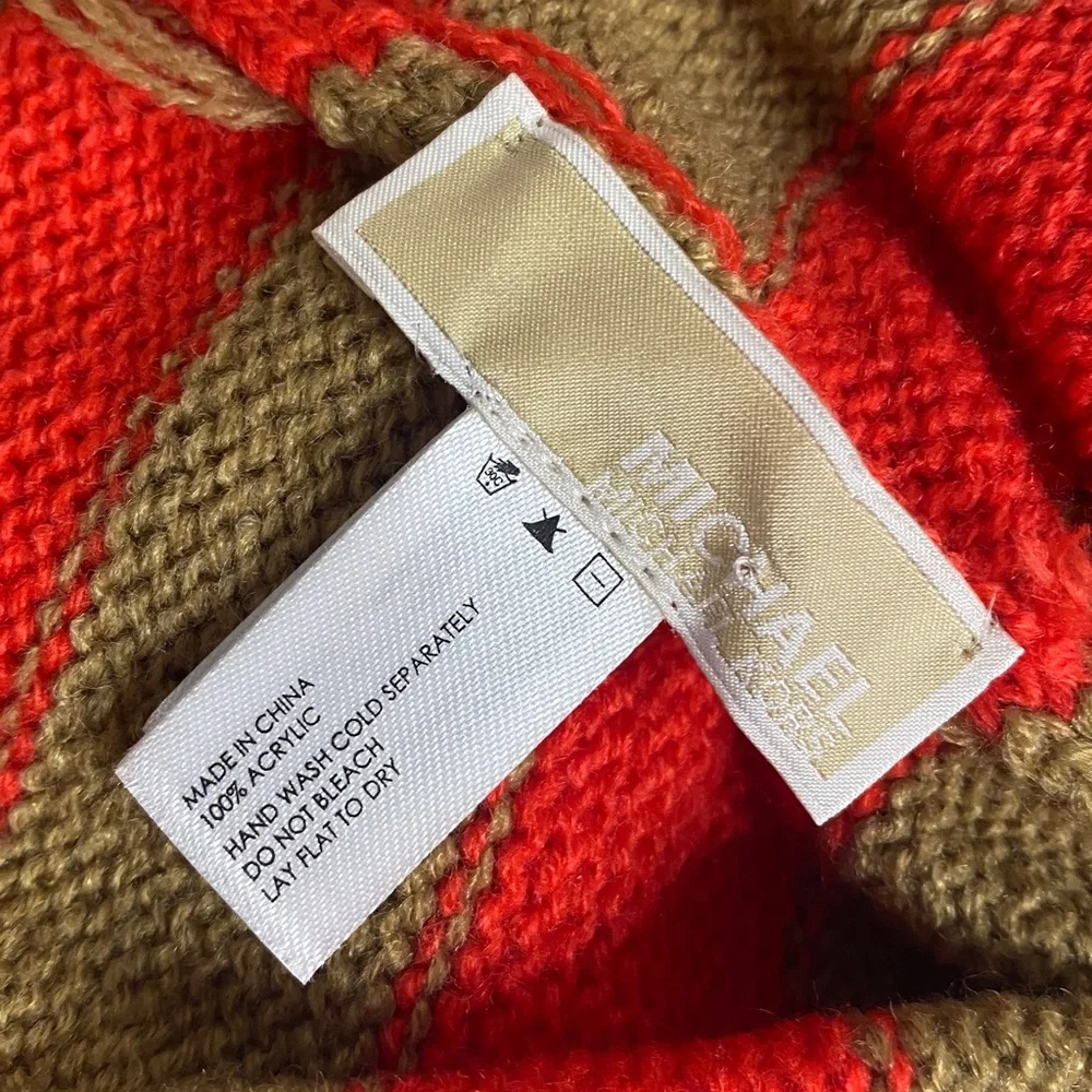 NWOT! Michael Kors 100% Acrylic Striped Orange & Tan Beanie Hat